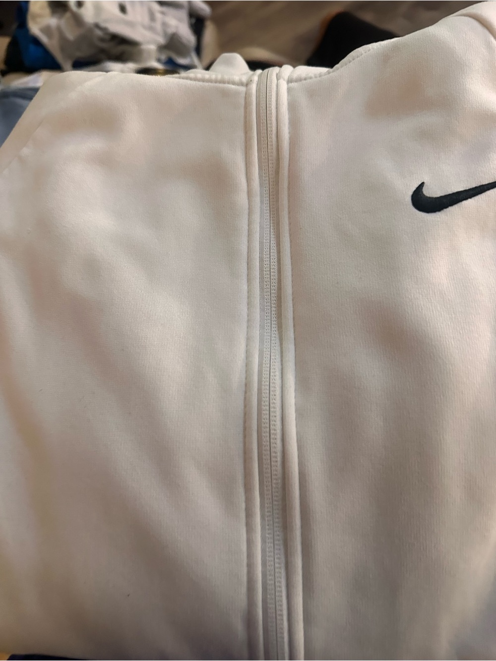 Nike Kids White Full-Zip Puffer Jacket with Black Swoosh